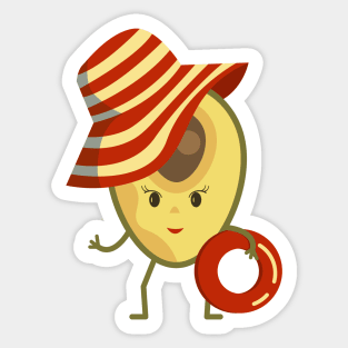 Avocado beach girl with sun hat and swim ring Sticker